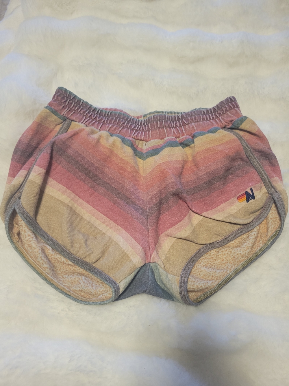 Vintage Stripe Women's Athletic Shorts - Pink & Tan